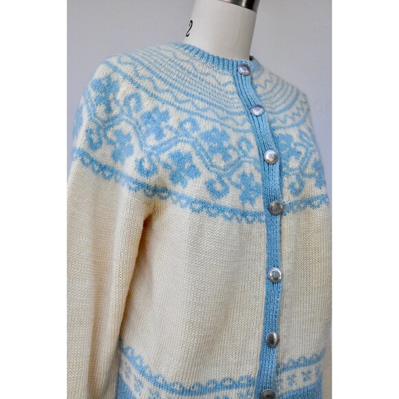Vintage Icelandic Jacket Sweater Cardigan Knit Knitted Norwegian 40s 50s XS - S - Picture 2 of 10